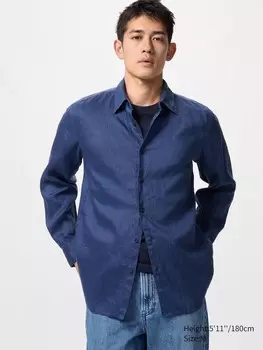 Рубашка из 100% льна премиум-класса Uniqlo, цвет 65 синий