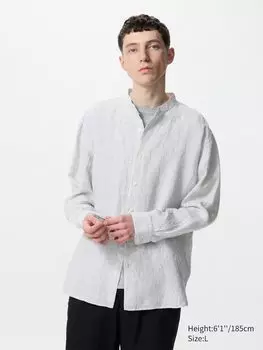 Рубашка из 100% льна премиум-класса воротник-стойка, Uniqlo, цвет 01 белый