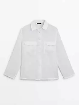 Рубашка из 100% льна с карманами. Massimo Dutti, белый