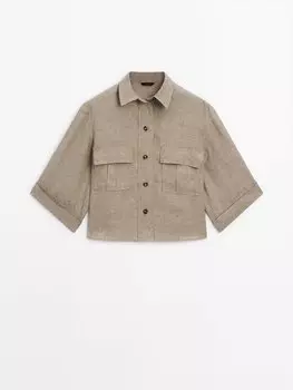 Рубашка из 100% льна с карманами Massimo Dutti, зеленый