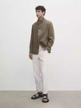 Рубашка из 100% льна с регулируемой поясностью Massimo Dutti, бежевый