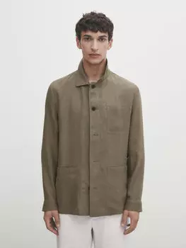 Рубашка из 100% льна с регулируемой талияю Massimo Dutti, бежевый