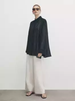 Рубашка из 100% льна в темно-синюю полоску Massimo Dutti, синий