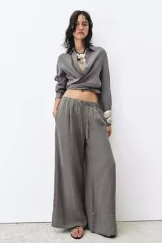 Рубашка из 100% льна ZARA, антрацитовый серый
