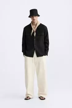 Рубашка из 100% льна ZARA, черный