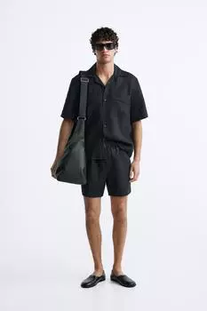 Рубашка из 100% льна ZARA, черный