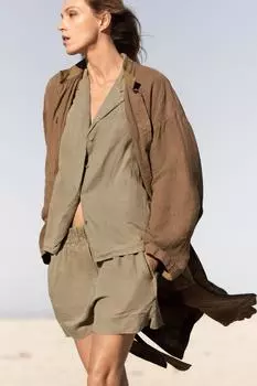 Рубашка из 100% льна ZARA, цвет Taupe grey