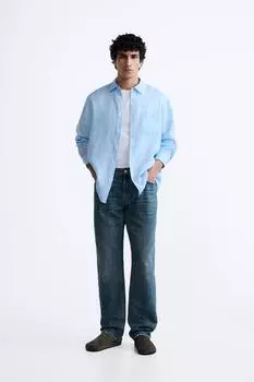 Рубашка из 100% льна ZARA, голубое небо