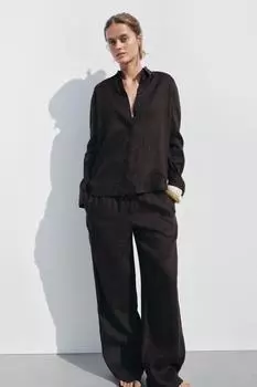 Рубашка из 100% льна ZARA, коричневый