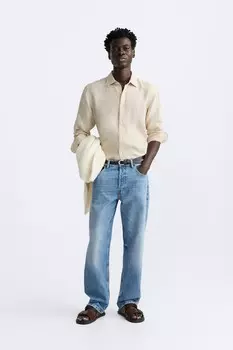 Рубашка из 100% льна ZARA, светло-бежевый