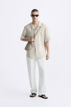 Рубашка из 100% льна ZARA, светло-бежевый