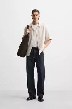 Рубашка из 100% льна ZARA, светло-бежевый