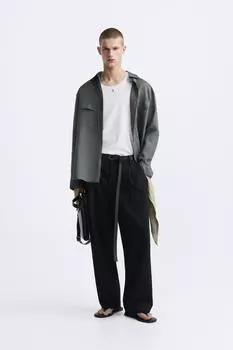 Рубашка из 100% льна ZARA, светлый хаки