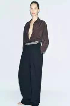 Рубашка из 100% шелка ZARA, коричневый