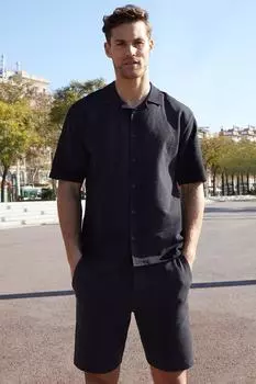 Рубашка из эластичного хлопка с короткими рукавами и воротником Revere Estrella Threadbare, черный