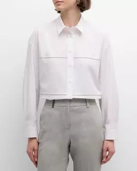 Рубашка из эластичного хлопка с отделкой цепочкой Peserico, цвет Pure White