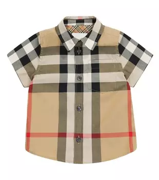 Рубашка из эластичного хлопка в клетку baby vintage check Burberry Kids, бежевый