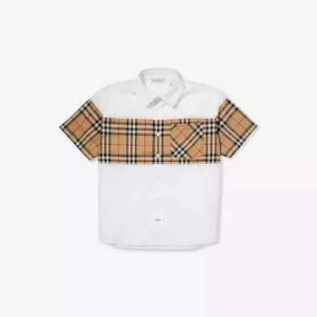 Рубашка из эластичного хлопка в клетку Devon 4–14 лет Burberry, белый