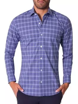 Рубашка из эластичного хлопка в клетку Dominic Bertigo, темно-синий