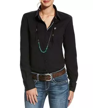 Рубашка из эластичного поплина Ariat Kirby с заостренным воротником и длинными рукавами на пуговицах спереди, черный