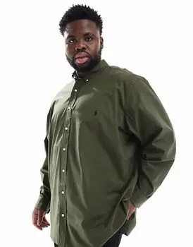Рубашка из эластичного поплина Polo Ralph Lauren Big & Tall с логотипом темно-зеленого цвета