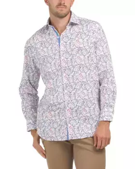 Рубашка из эластичного поплина с цветочным принтом Vine и длинными рукавами Tailorbyrd, белый