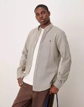 Рубашка из эластичного поплина с логотипом Polo Ralph Lauren и принтом «гусиная лапка» светло-коричневого цвета