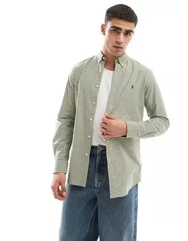 Рубашка из эластичного поплина в клетку в клетку с логотипом icon slim fit зеленого/белого цвета Polo Ralph Lauren