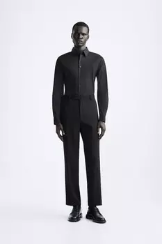 Рубашка из эластичного поплина ZARA, черный