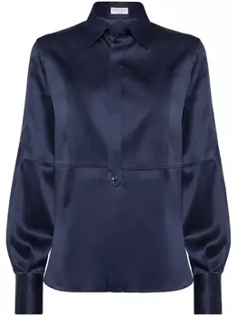 Рубашка из эластичного шелка Brunello Cucinelli, синий