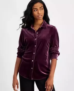 Рубашка из эластичного велюра Petite AK Anne Klein, фиолетовый