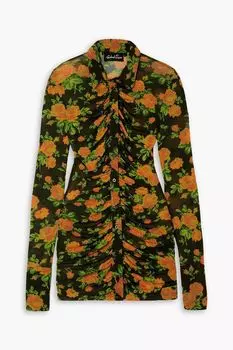 Рубашка из эластичной сетки со сборками и цветочным принтом RICHARD QUINN, черный