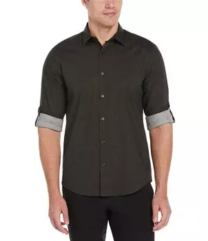 Рубашка из эластичной ткани с длинными рукавами и геопринтом Perry Ellis, зеленый
