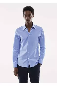 Рубашка из эластичной ткани в микро клетку Mango, синий