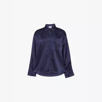 Рубашка из атласа прямого кроя с вышитой эмблемой The Couture Club, синий
