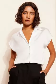 Рубашка из атласа с коротким рукавом, застегивающаяся на пуговицы Friends Like These, белый