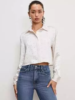 Рубашка из атласа с кристаллами Good American, белый
