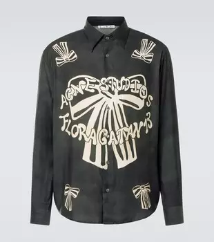 Рубашка из атласа с принтом Acne Studios, черный