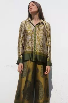 Рубашка из атласа с принтом ZARA, разноцветный