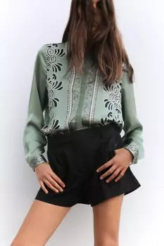 Рубашка из атласа с принтом ZARA, средний хаки