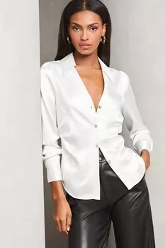 Рубашка из атласа с присборенной боковой частью, застегивающаяся на пуговицы Lipsy, белый