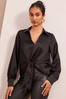 Рубашка из атласа с завязками спереди и длинным рукавом Friends Like These, черный