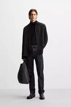 Рубашка из атласного жаккардового типа ZARA, черный