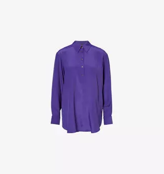 Рубашка из атласной ткани с закругленным подолом Dries Van Noten, фиолетовый