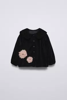 Рубашка из бархата с цветочным принтом ZARA, черный