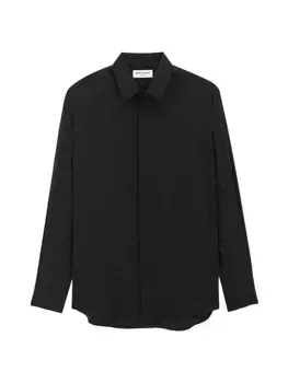 Рубашка из блестящего и матового шелка в горошек Saint Laurent, черный