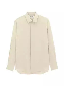 Рубашка из блестящего и матового шелка в горошек Saint Laurent, цвет creme