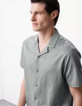 Рубашка из чистого хлопка с текстурированным кубинским воротником Autograph, серый