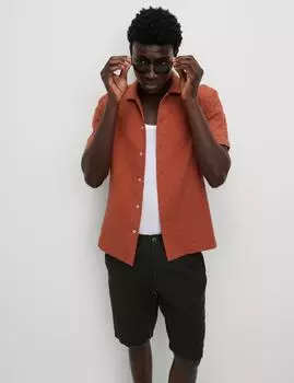 Рубашка из чистого хлопка с текстурой, которую легко гладить Marks & Spencer, темно-коралловый