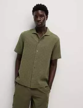 Рубашка из чистого хлопка с текстурой, которую легко гладить Marks & Spencer, хаки